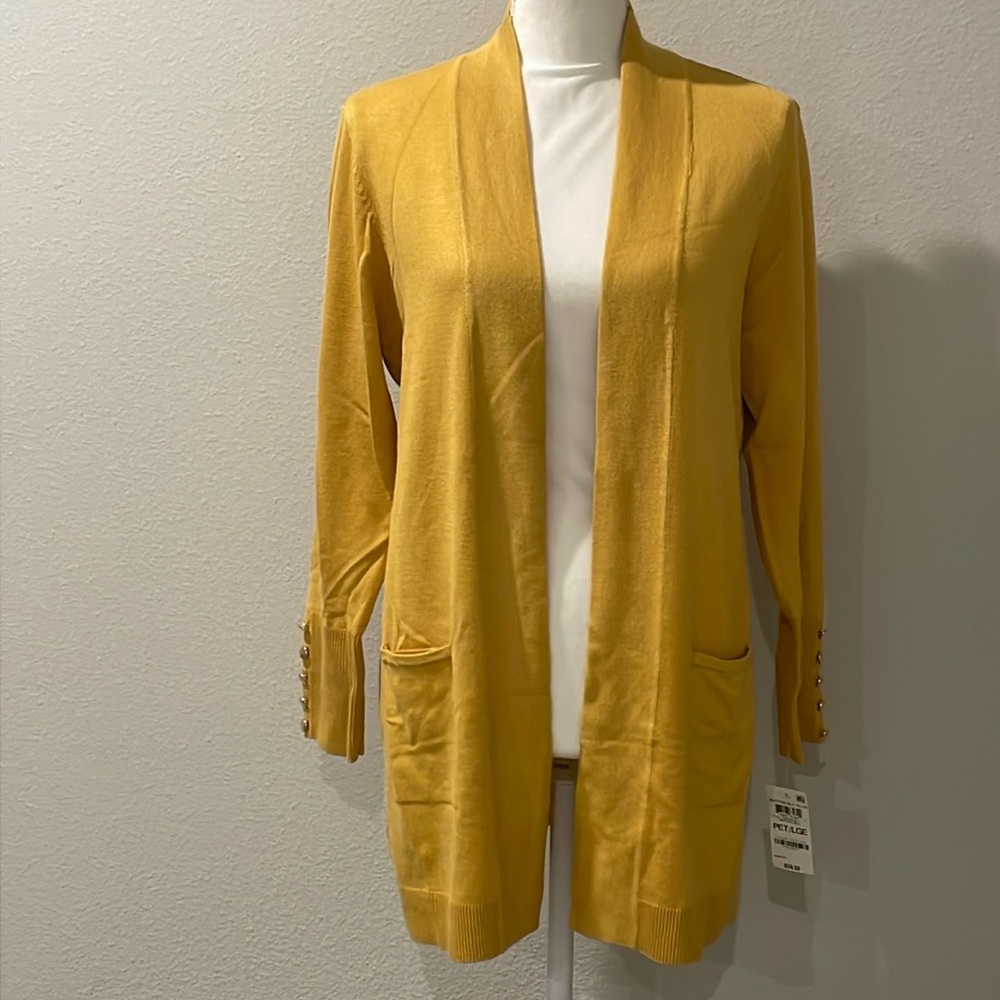 New Mustard cardigan with gold buttons on cuffs